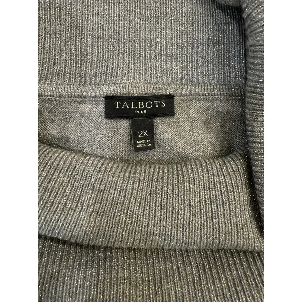 Talbots Plus 2X Silver Metallic Sparkle‎ Cowl Neck Sweater